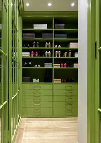 Г-образная гардеробная комната в зеленом цвете Камышин
