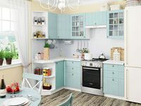 Небольшая угловая кухня в голубом и белом цвете Камышин